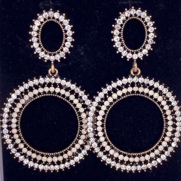 Aukmla Gold Baroque Opal Rhinestone Drop Earrings - Picture 3 of 4